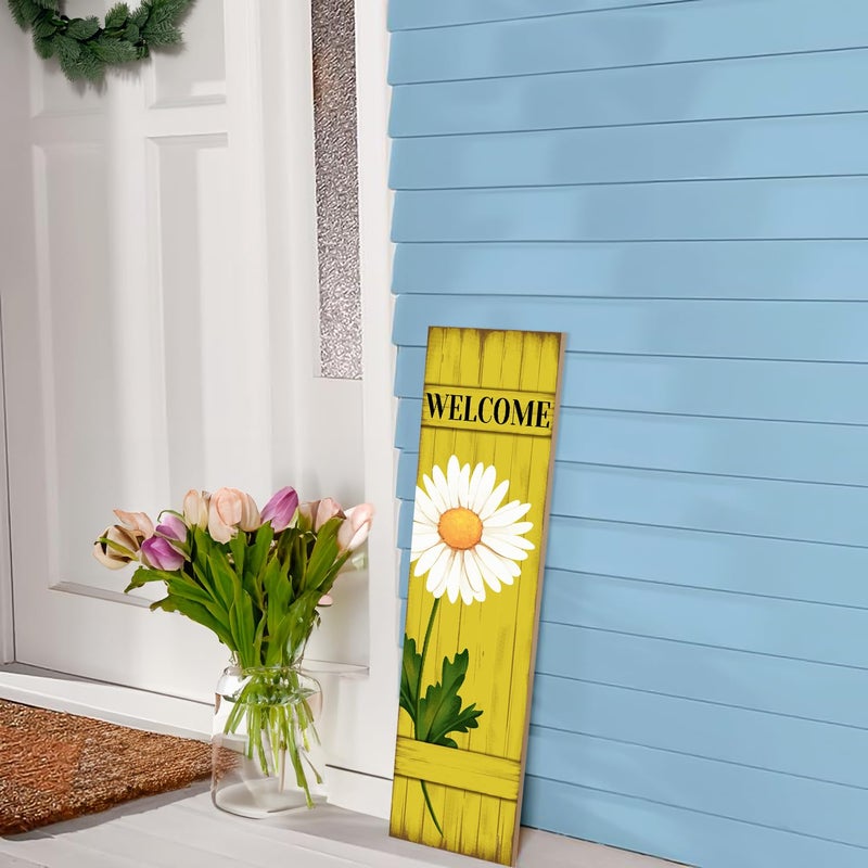 PEROUU Spring Daisy Welcome Wooden Sign, Summer Rustic Daisy Porch Sign for Front Door Decorations, Front Porch Decor Home Hanging Signs Wall Sign 31.5"H - Image 5