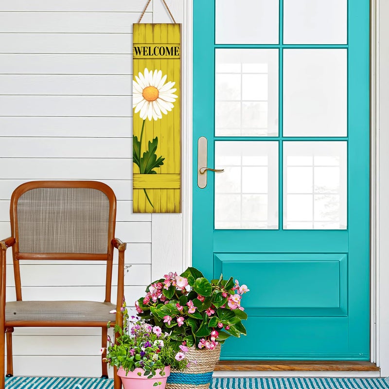 PEROUU Spring Daisy Welcome Wooden Sign, Summer Rustic Daisy Porch Sign for Front Door Decorations, Front Porch Decor Home Hanging Signs Wall Sign 31.5"H - Image 3