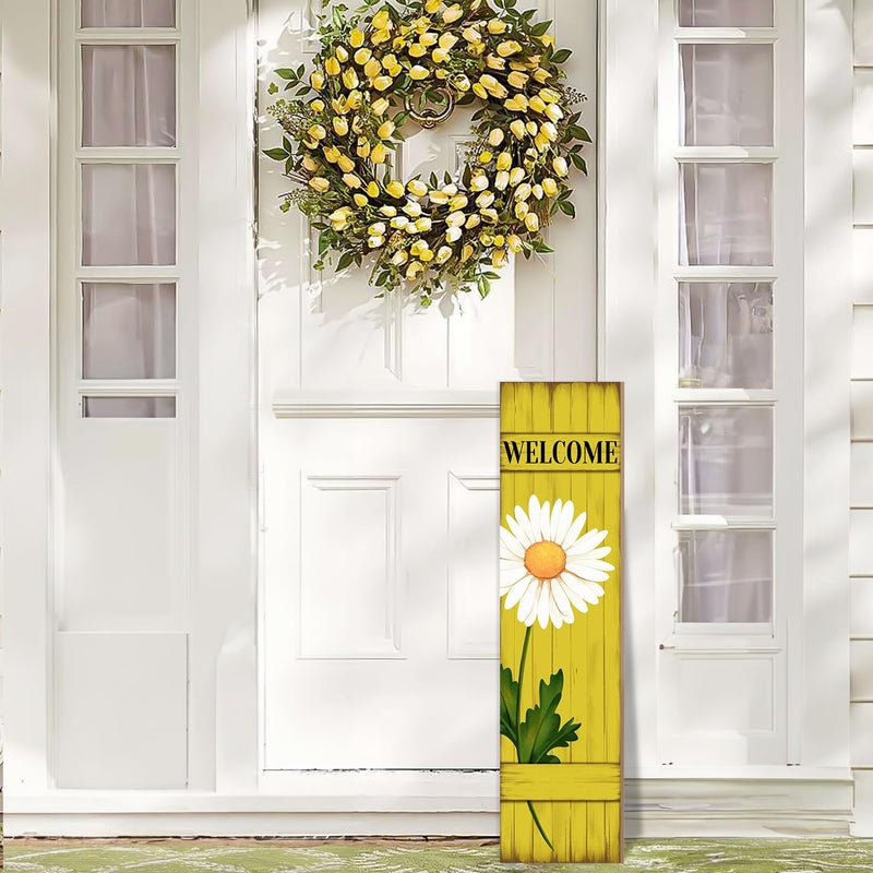 PEROUU Spring Daisy Welcome Wooden Sign, Summer Rustic Daisy Porch Sign for Front Door Decorations, Front Porch Decor Home Hanging Signs Wall Sign 31.5"H - Image 4