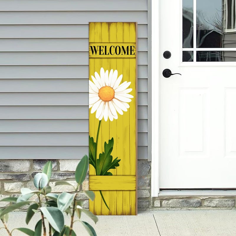 PEROUU Spring Daisy Welcome Wooden Sign, Summer Rustic Daisy Porch Sign for Front Door Decorations, Front Porch Decor Home Hanging Signs Wall Sign 31.5"H - Image 1