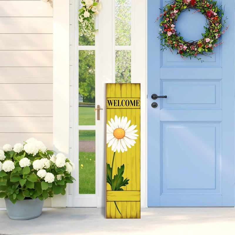 PEROUU Spring Daisy Welcome Wooden Sign, Summer Rustic Daisy Porch Sign for Front Door Decorations, Front Porch Decor Home Hanging Signs Wall Sign 31.5"H - Image 2