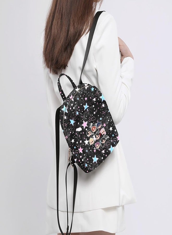 Alikpop Glittery Stars and Clouds Printed Backpack with Adjustable Straps, Black, Pink and Blue - Image 2