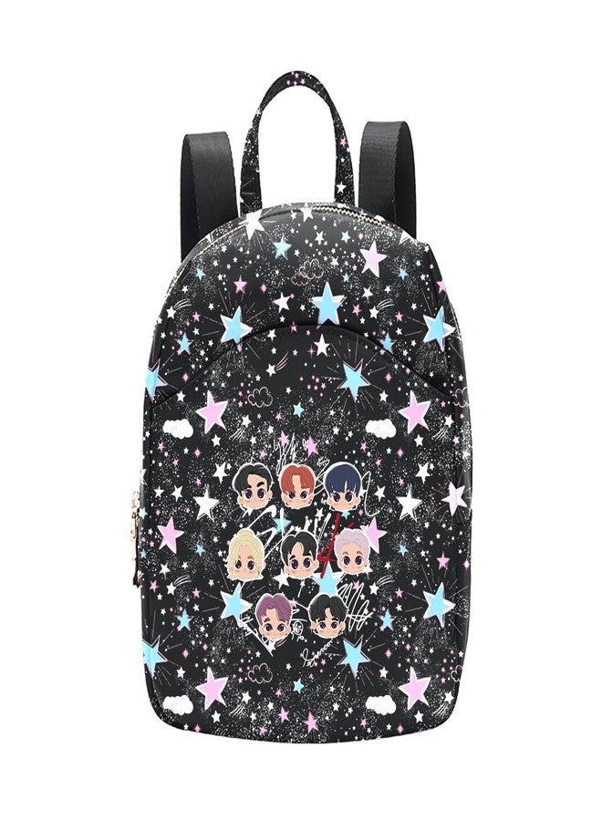 Alikpop Glittery Stars and Clouds Printed Backpack with Adjustable Straps, Black, Pink and Blue - Image 3