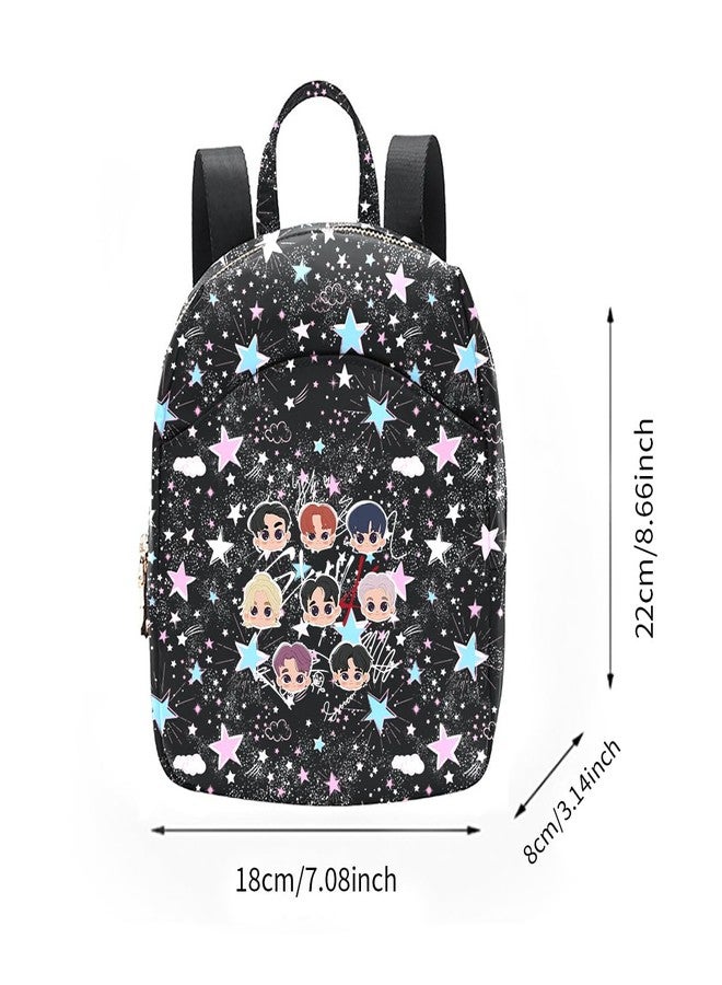 Alikpop Glittery Stars and Clouds Printed Backpack with Adjustable Straps, Black, Pink and Blue - Image 4