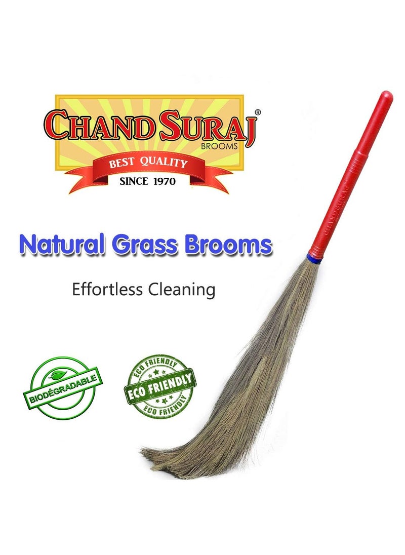 CHAND SURAJ CHAND SURAJ Raver Grass Broom Stick Phool Jhadu for Floor Cleaning with Plastic Handle Multicolour 43 inches Long 1 Hard Floor  - Image 4