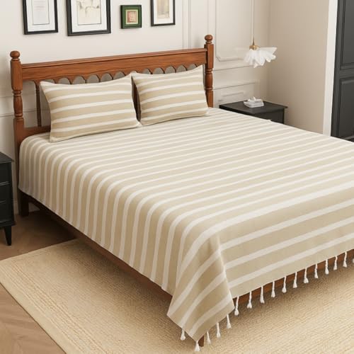 Värde 210 TC Cotton Double Bedsheet with 2 Pillow Cover | Handloom Bedsheets for Double Bed | Handmade Bedsheet | Double Bedsheet for Summer | Breathable Size 90X100 Inches (Hampton) - Image 5