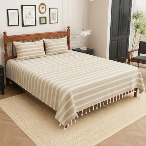 Värde 210 TC Cotton Double Bedsheet with 2 Pillow Cover | Handloom Bedsheets for Double Bed | Handmade Bedsheet | Double Bedsheet for Summer | Breathable Size 90X100 Inches (Hampton) - Image 1