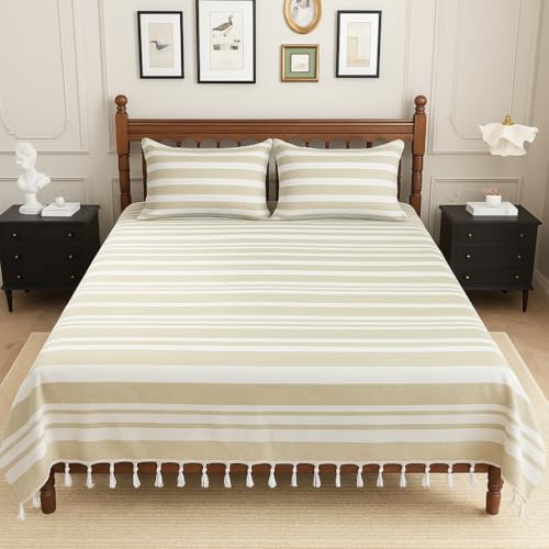 Värde 210 TC Cotton Double Bedsheet with 2 Pillow Cover | Handloom Bedsheets for Double Bed | Handmade Bedsheet | Double Bedsheet for Summer | Breathable Size 90X100 Inches (Hampton) - Image 2