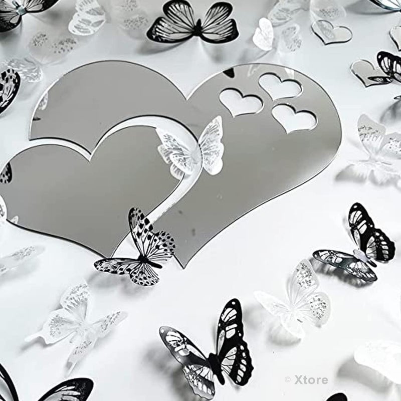 XTORE 18 قطعة ديكور منزلي ثلاثي الأبعاد فراشة سوداء وبيضاء لامعة | عنصر ديكور جميل | يأتي مع لاصق - (مجموعة من 18، أسود وأبيض) - Image 5