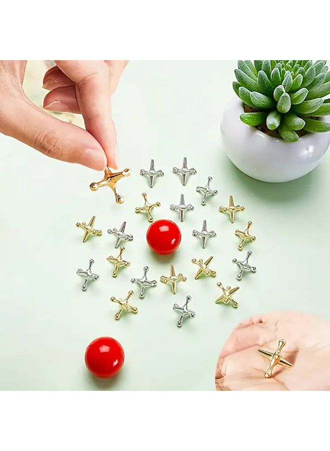 22PCS Vintage Metal Jacks Game Set Outdoor Play Tossing Catching Retro Toys - Image 2