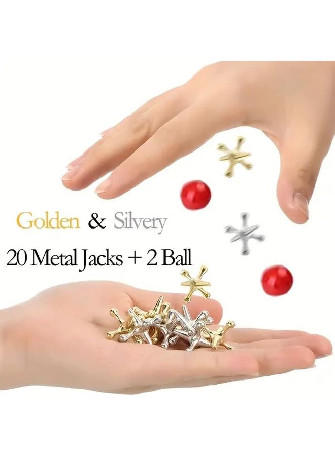 22PCS Vintage Metal Jacks Game Set Outdoor Play Tossing Catching Retro Toys - Image 3