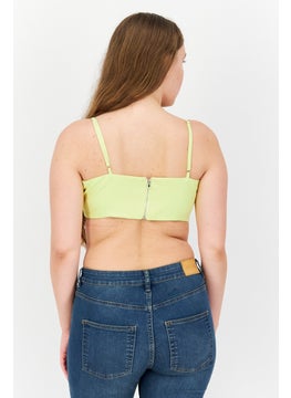 Aria Cove Women Square Neck Sleeveless Plain Crop Top, Lime  - Image 3