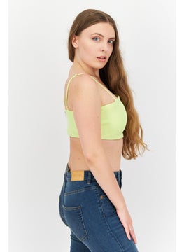 Aria Cove Women Square Neck Sleeveless Plain Crop Top, Lime  - Image 2