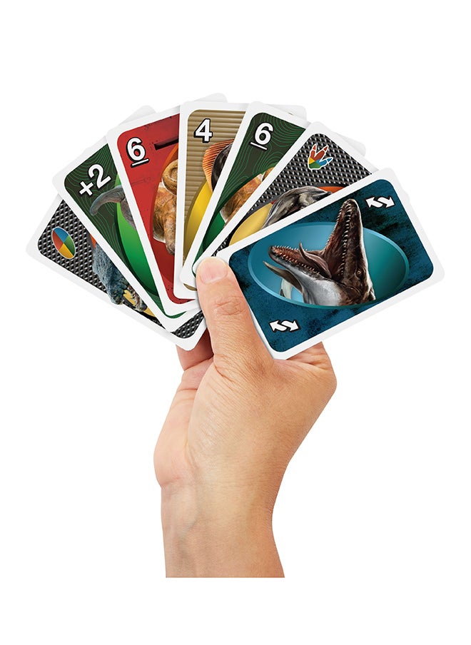 Mattel Games UNO Jurassic World Rebirth Card Game for Kids, Family & Adult Games Nights, Deck with Special Rule & Images Inspired by the Movie  - Image 3