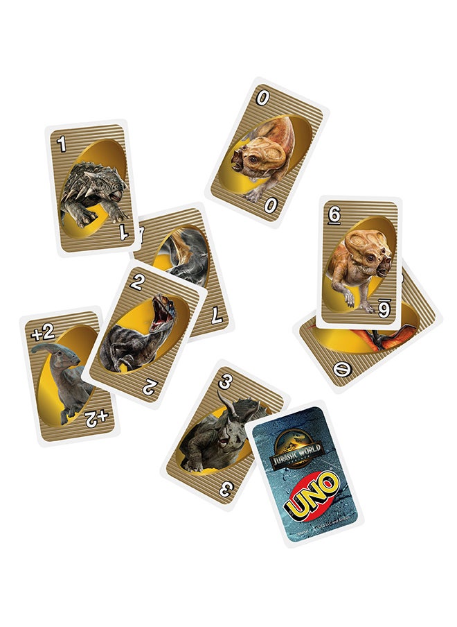 Mattel Games UNO Jurassic World Rebirth Card Game for Kids, Family & Adult Games Nights, Deck with Special Rule & Images Inspired by the Movie  - Image 5