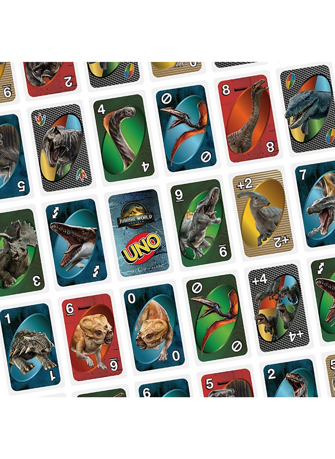Mattel Games UNO Jurassic World Rebirth Card Game for Kids, Family & Adult Games Nights, Deck with Special Rule & Images Inspired by the Movie  - Image 4