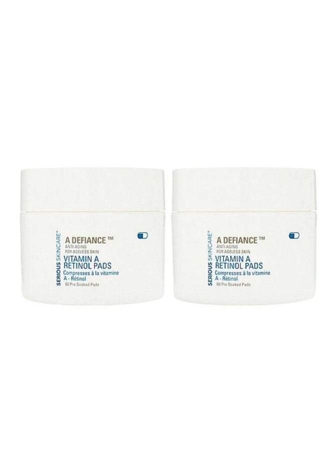 Serious Skincare - A Defiance Retinol Pads Vitamin A Daily Facial Treatment Presoaked Facial Disc Micro Exfoliate Dead Skin Cells Sugar Cane + Algae Extract 120 Pads (2Pack/60 Pads Each) - Image 1
