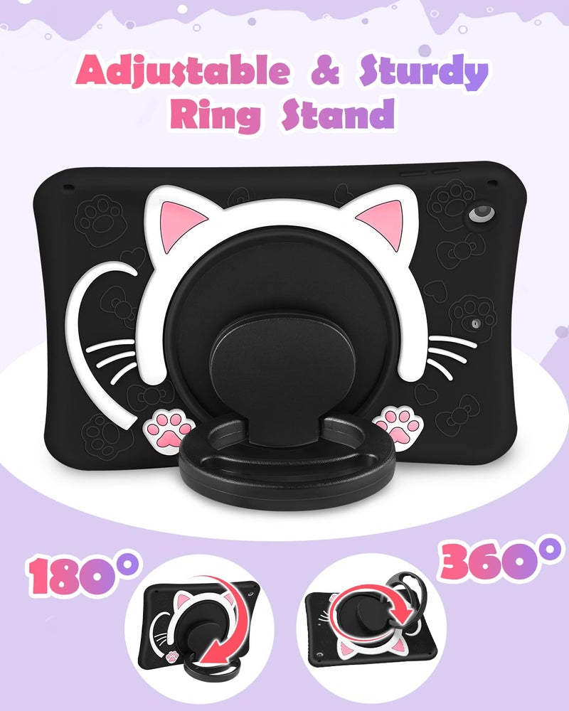 Wazzasoft for iPad 9th/8th/7th Generation Case 10.2 Inch Girls Cute Black Cat Cover Kawaii Girly Cartoon with Rotating Handle Stand & Strap Soft Silicone Funda for Apple iPad Cases 9th/8th/7th Gen - Image 4