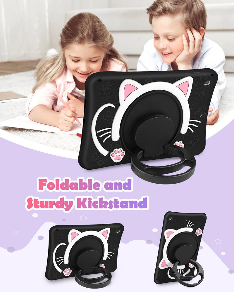 Wazzasoft for iPad 9th/8th/7th Generation Case 10.2 Inch Girls Cute Black Cat Cover Kawaii Girly Cartoon with Rotating Handle Stand & Strap Soft Silicone Funda for Apple iPad Cases 9th/8th/7th Gen - Image 5