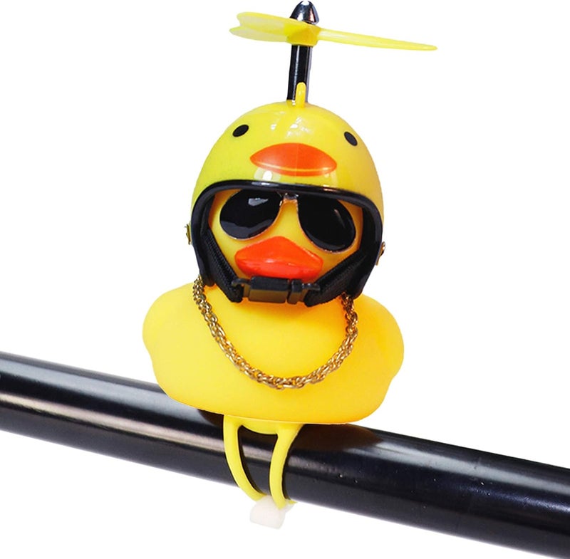 wonuu Rubber Duck Toy Car Ornaments Yellow Duck Car Dashboard Decorations Squeeze Duck Bicycle Horns with Propeller Helmet - Image 1