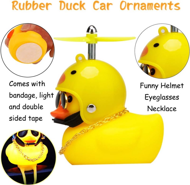 wonuu Rubber Duck Toy Car Ornaments Yellow Duck Car Dashboard Decorations Squeeze Duck Bicycle Horns with Propeller Helmet - Image 2