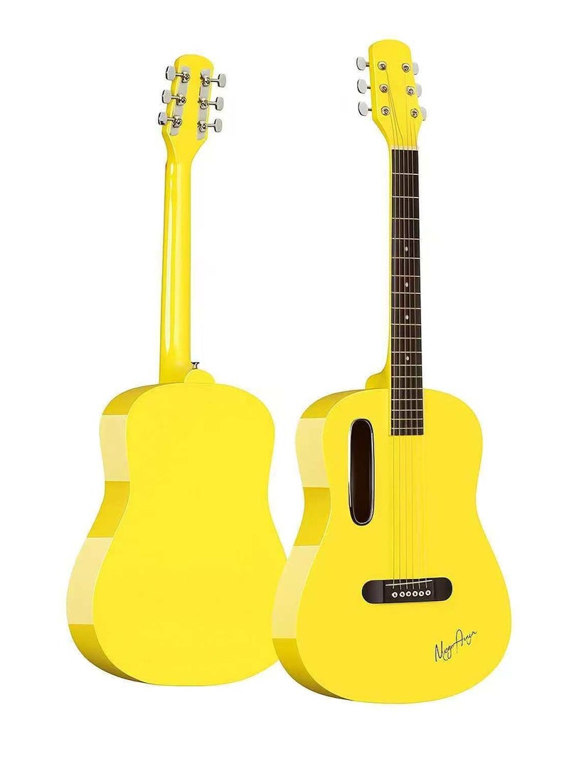 Megarya GS-X1 Signature Series Portable Guitar – Premium African Tonewood Travel Acoustic Guitar with Rich Sound & Compact Design In Yellow Finish With Bag - Image 2