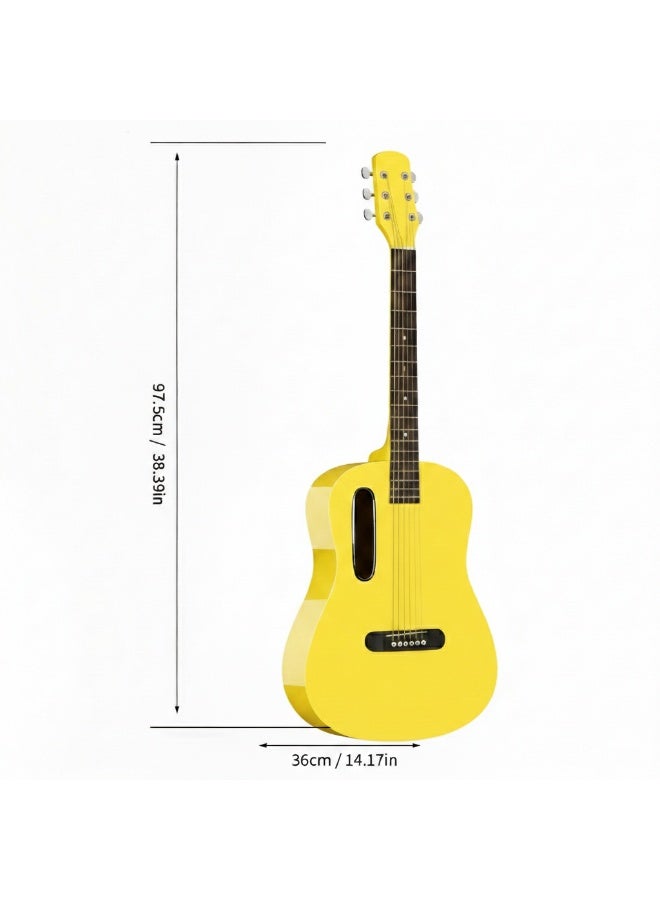 Megarya GS-X1 Signature Series Portable Guitar – Premium African Tonewood Travel Acoustic Guitar with Rich Sound & Compact Design In Yellow Finish With Bag - Image 4