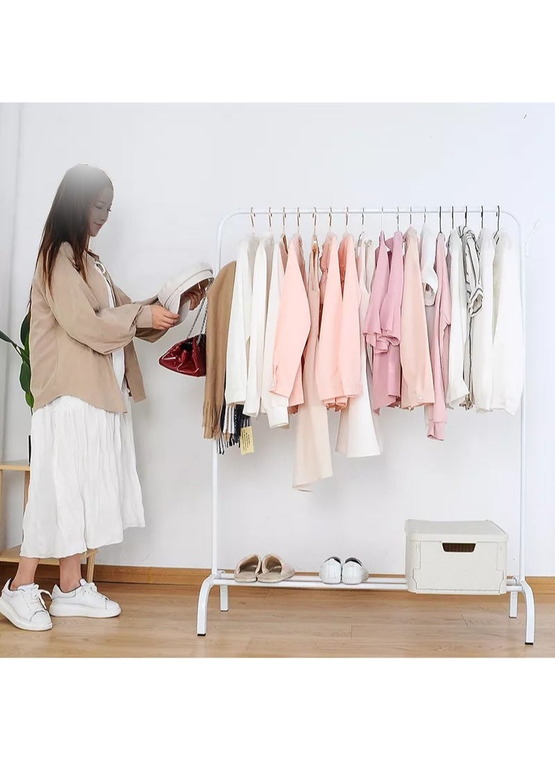 AGD - Multifunctional Single Pole Free Standing Clothes Rack Clothes Drying Rack Hanger Rack for Bedroom with Top Pole and Side Hooks and Bottom Storage Shelf (White) - Image 1