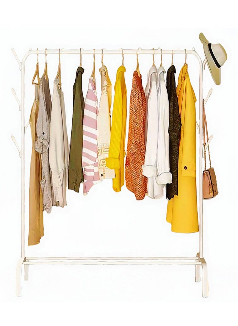 AGD - Multifunctional Single Pole Free Standing Clothes Rack Clothes Drying Rack Hanger Rack for Bedroom with Top Pole and Side Hooks and Bottom Storage Shelf (White) - Image 1