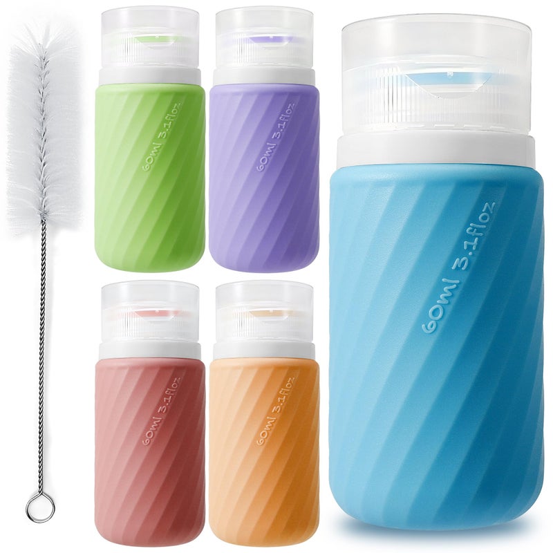 QUMMFA 5Pcs Condiment Squeeze Bottles, 2 OZ Salad Dressing Container To Go, BPA-Free Dressing Bottle (with Cleaning Brush & Spice Labels), Leakproof Sauce Containers for Lunch Box, Travel Size Squeeze Bottle - Image 1