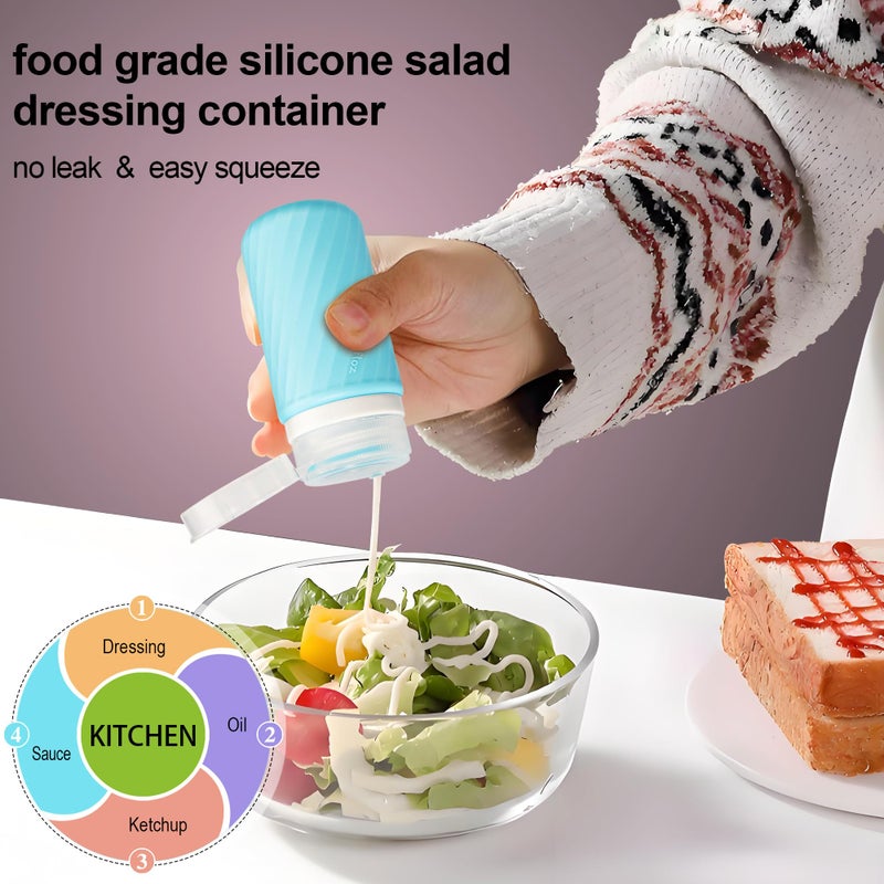 QUMMFA 5Pcs Condiment Squeeze Bottles, 2 OZ Salad Dressing Container To Go, BPA-Free Dressing Bottle (with Cleaning Brush & Spice Labels), Leakproof Sauce Containers for Lunch Box, Travel Size Squeeze Bottle - Image 4