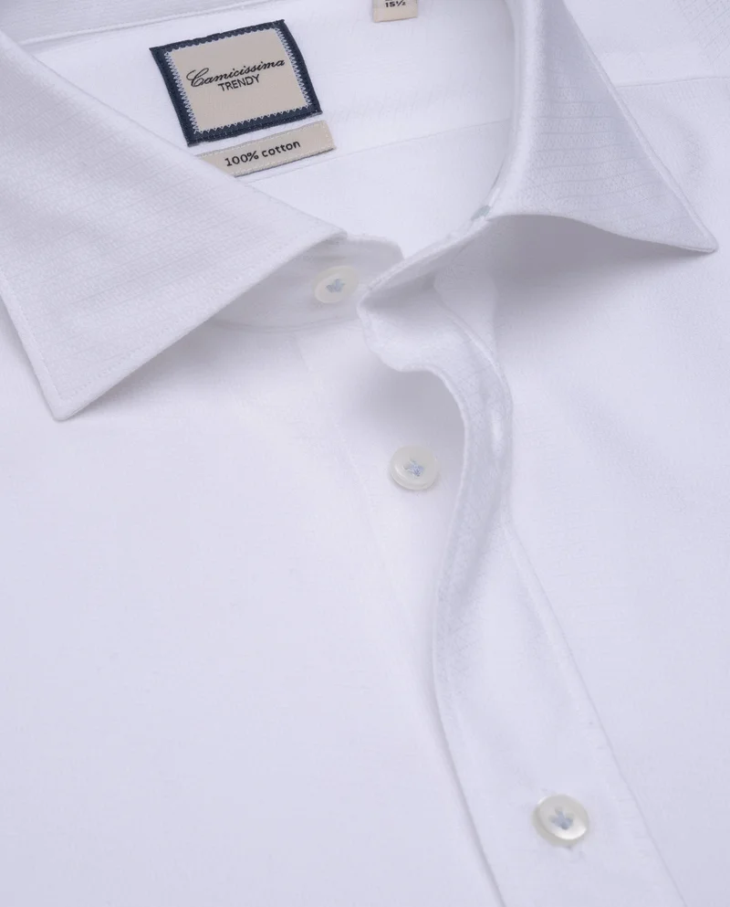 كاميتشسما Trendy White Slim Comfort Dobby Shirt