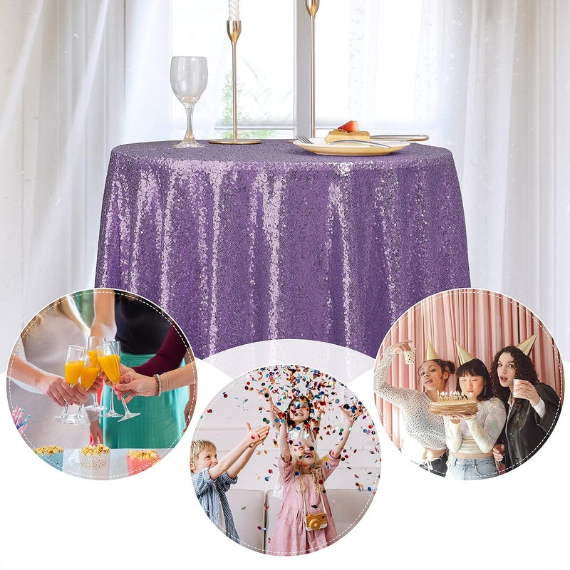 nanbowang Sequin Tablecloth - Light Purple Table Cloths for Parties Rectangular Table Cover Overlay Sequin Fabric Table Linens Birthday/Baby Shower/Tea Party Decor - Image 4