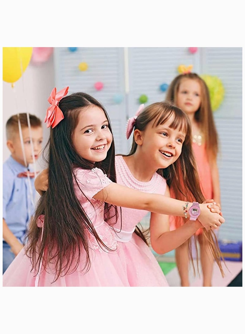 Zikra مجموعة ساعة سوار يونيكورن 1 مجموعة ساعة يونيكورن وسوار خرز قوس قزح وردي مضيء 3D كرتوني لطيف من السيليكون للأطفال الصغار ساعة معصم للبنات الأطفال الصغار - Image 2