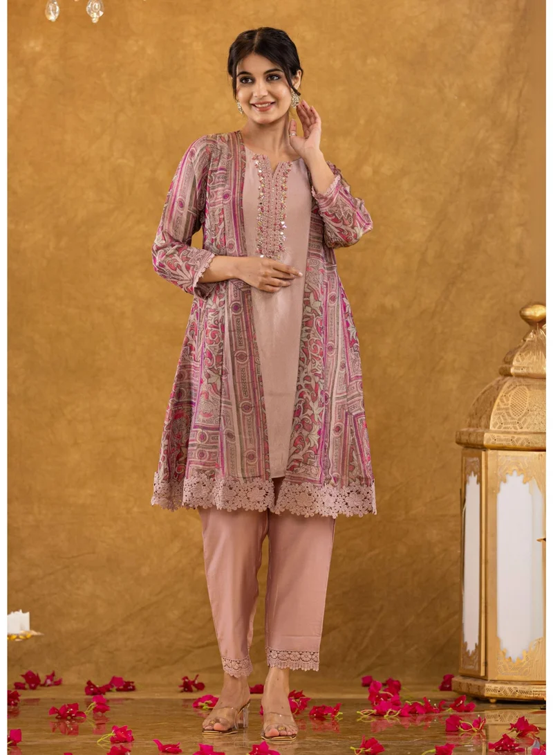 zaha dxb Baby Pink Fusion Ethnic Ensemble Set | Silk Blend Elegant Outfit