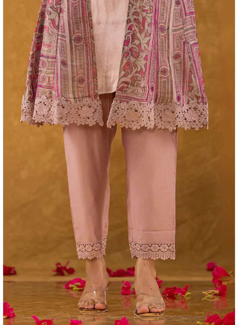 zaha dxb Baby Pink Fusion Ethnic Ensemble Set | Silk Blend Elegant Outfit