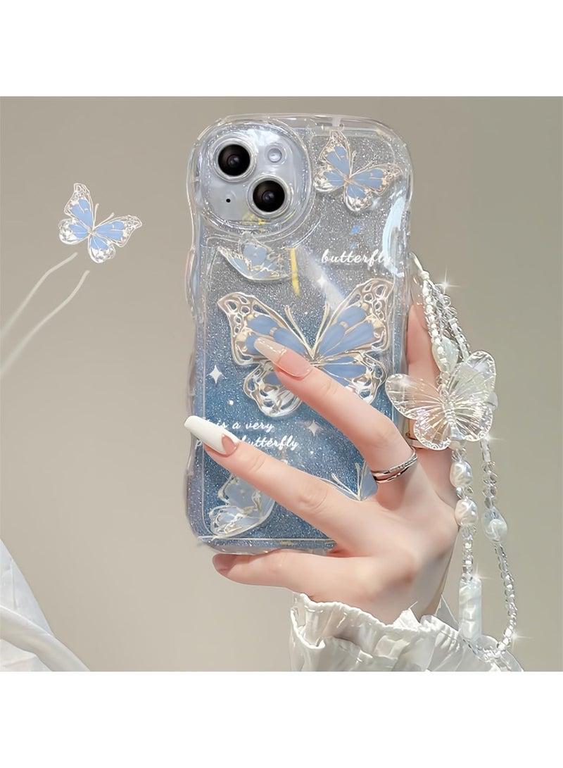 IPhone 16 Pro Case Cover with Glitter Pearl Bracelet Chain Strap, Phone Jewellery Case Cute Bear Design Glitter Pearl Woman Case for iPhone 16 Pro - Image 2