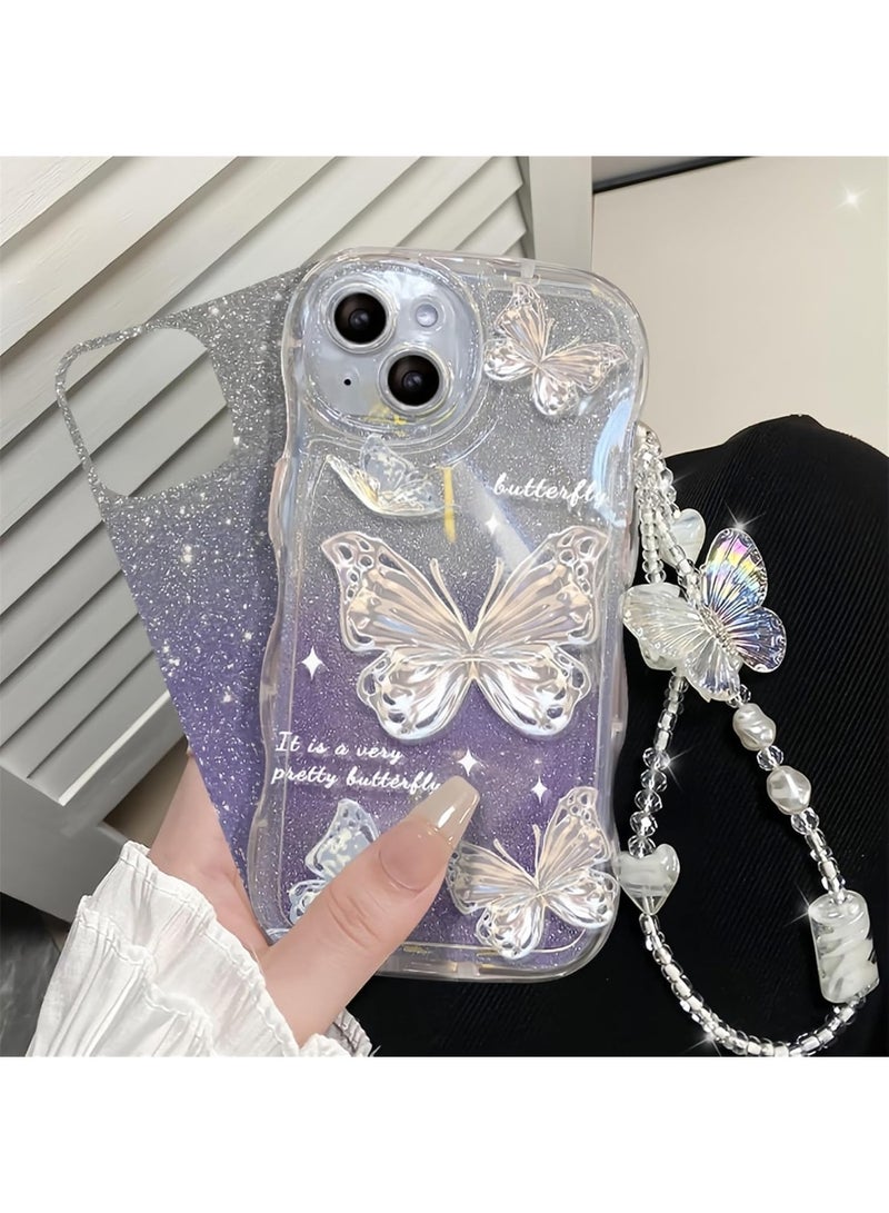 IPhone 16 Pro Case Cover with Glitter Pearl Bracelet Chain Strap, Phone Jewellery Case Cute Bear Design Glitter Pearl Woman Case for iPhone 16 Pro - Image 3