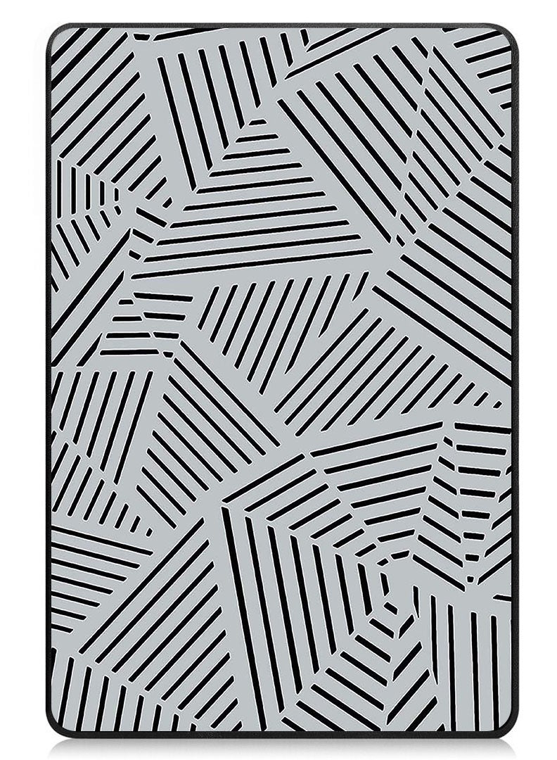 Theodor Protective Flip Case For Apple iPad mini 7th Generation (A17 Pro 2024 Model) (Mini 6 2021 Model  6th Generation) With Trifold Stand Auto Wake Sleep Shockproof Cover Grey and Black stripes pattern - Image 1