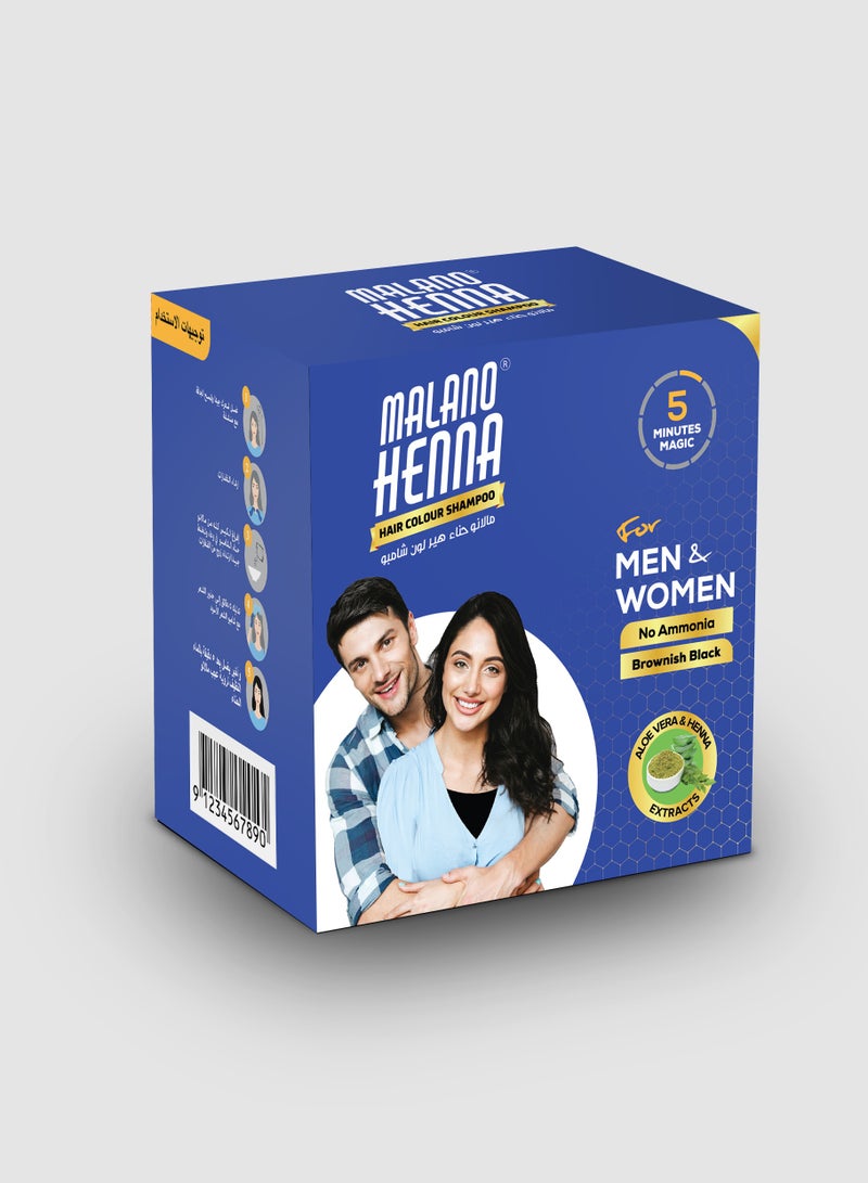 Malano Henna Hair color Shampoo | Brownish Black / 10 x 15ml