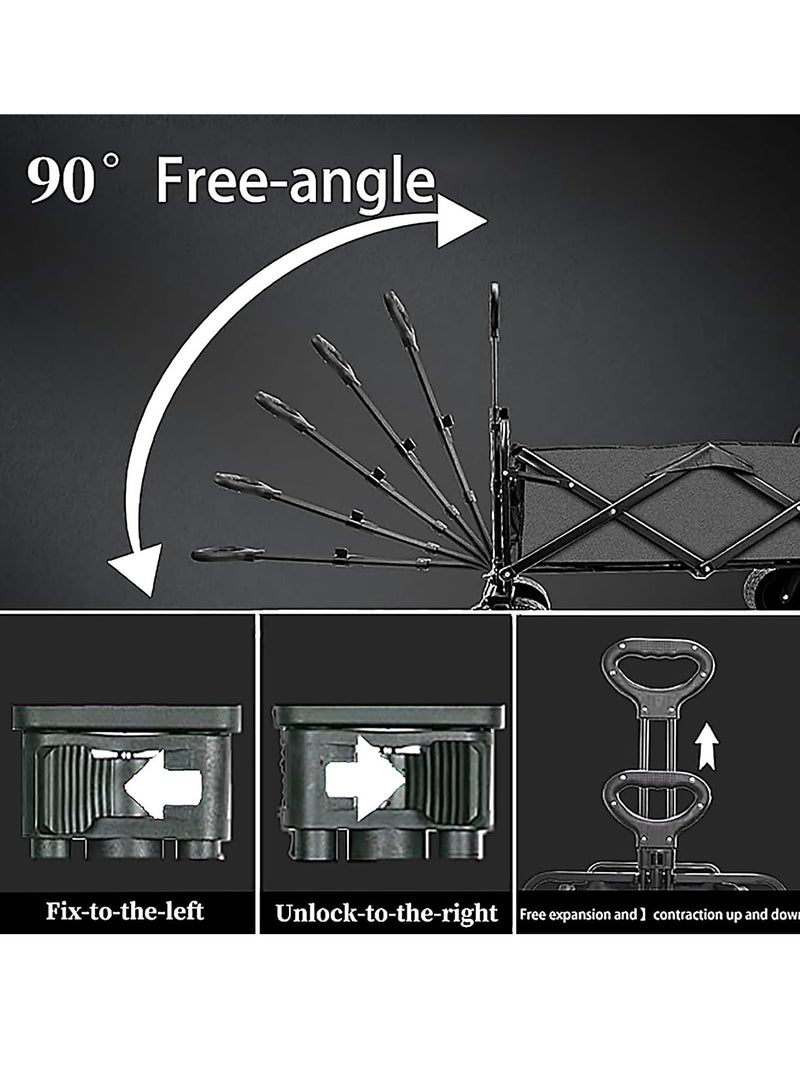 𝐅𝐅𝐃 Heavy Duty Foldable Wagon Cart 110L - All-Terrain Collapsible Utility Cart 220lbs Capacity w/Beach Wheels, Drink Holders - Garden, Beach, Shopping, Pets - Image 5
