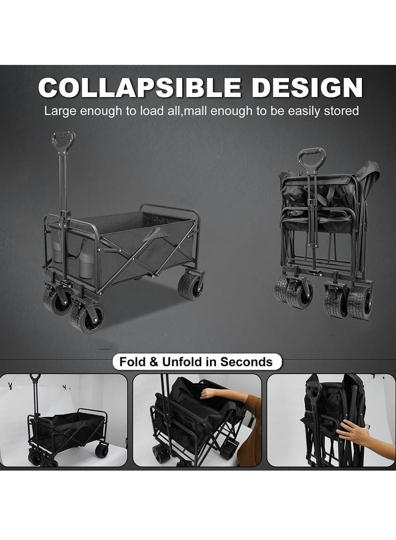 𝐅𝐅𝐃 Heavy Duty Foldable Wagon Cart 110L - All-Terrain Collapsible Utility Cart 220lbs Capacity w/Beach Wheels, Drink Holders - Garden, Beach, Shopping, Pets - Image 4