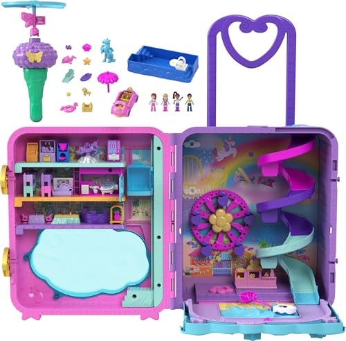 Polly Pocket مجموعة ألعاب دمى بولي بوكيت و ألعاب السفر 4 دمى 1 مركبة 25 ملحقات منتجع رول أواي الحصرية - Image 1