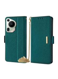 erorex Elegant Green Wallet Flip Case with Gold Chain for Huawei Pura 70 Ultra 5G Luxury Leather Cover with Cardholder Magnetic Closure and Camera Protection 