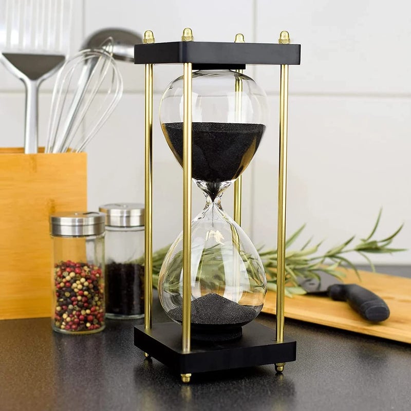 8 inch Beautiful Sand Timer with Wooden Base and Black Sand Nautical Handmade Hourglass 15 Min Approx Unique Sand Watch Best for Dining Room Study Room Kitchen Yoga Working and Decorative Item - Image 3