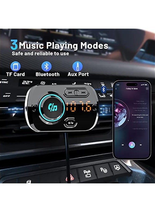 ANKOVO Wireless Car Bluetooth FM Transmitter: Hands-Free Call, Music Player, Dual USB Ports, TF Card\/AUX Support  - Image 2