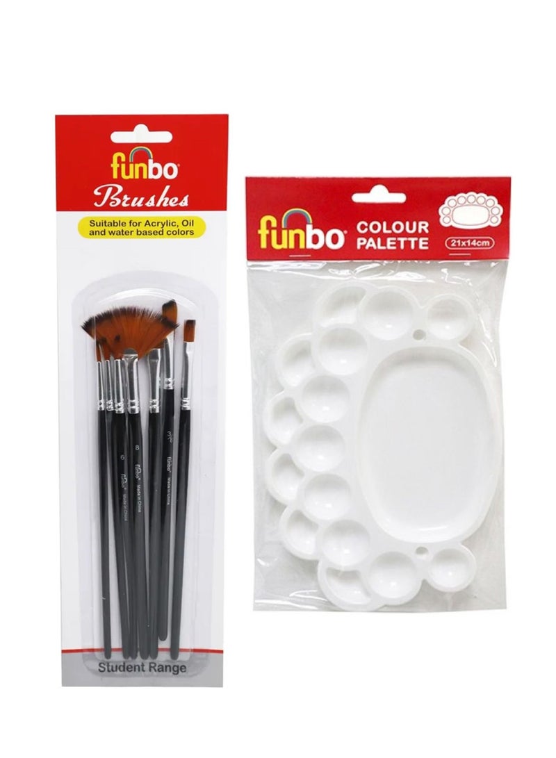 Funbo أنبوب ألوان أكريليك مكون من 12 قطعة مع مجموعة من 7 فرش متعددة الأغراض ولوحة ألوان - Image 3