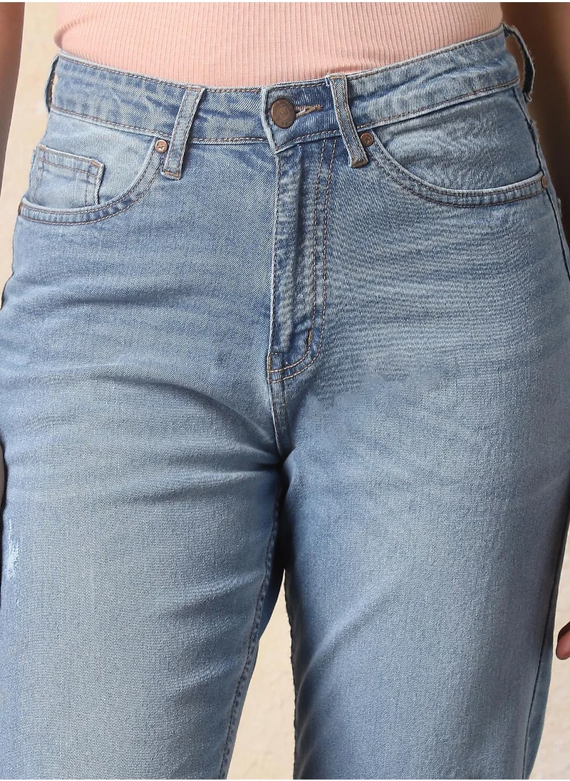 هاي ستار Stay effortlessly stylish with this comfortable Blue Mom Jeans Washed design crafted from 98% cotton and 2% elastane with Button closure.