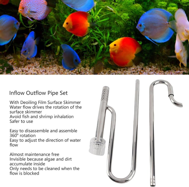 Adjustable 304 Stainless Steel Inflow Outflow Pipe Set with Surface Skimmer for Aquarium Filter, Fish Tank Lily Pipe for Frameless Tanks (12mm Outlet with 12mm Deoiling Film Inlet) - Image 5