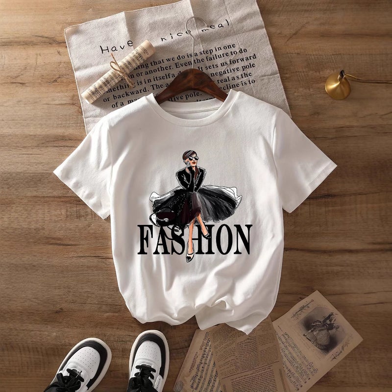 Independent Station Women'S Tops Round Neck Cartoon Printed Short-Sleeved T-Shirt-M - Image 5